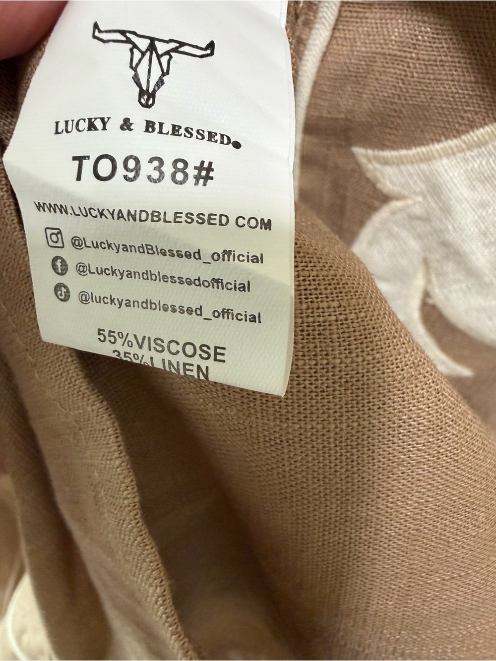 Lucky & Blessed Tan Western Snap Shirt with White/Cream Embroidery - Picture 11 of 11